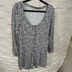 Boden Black and White Babydoll Floral Dress